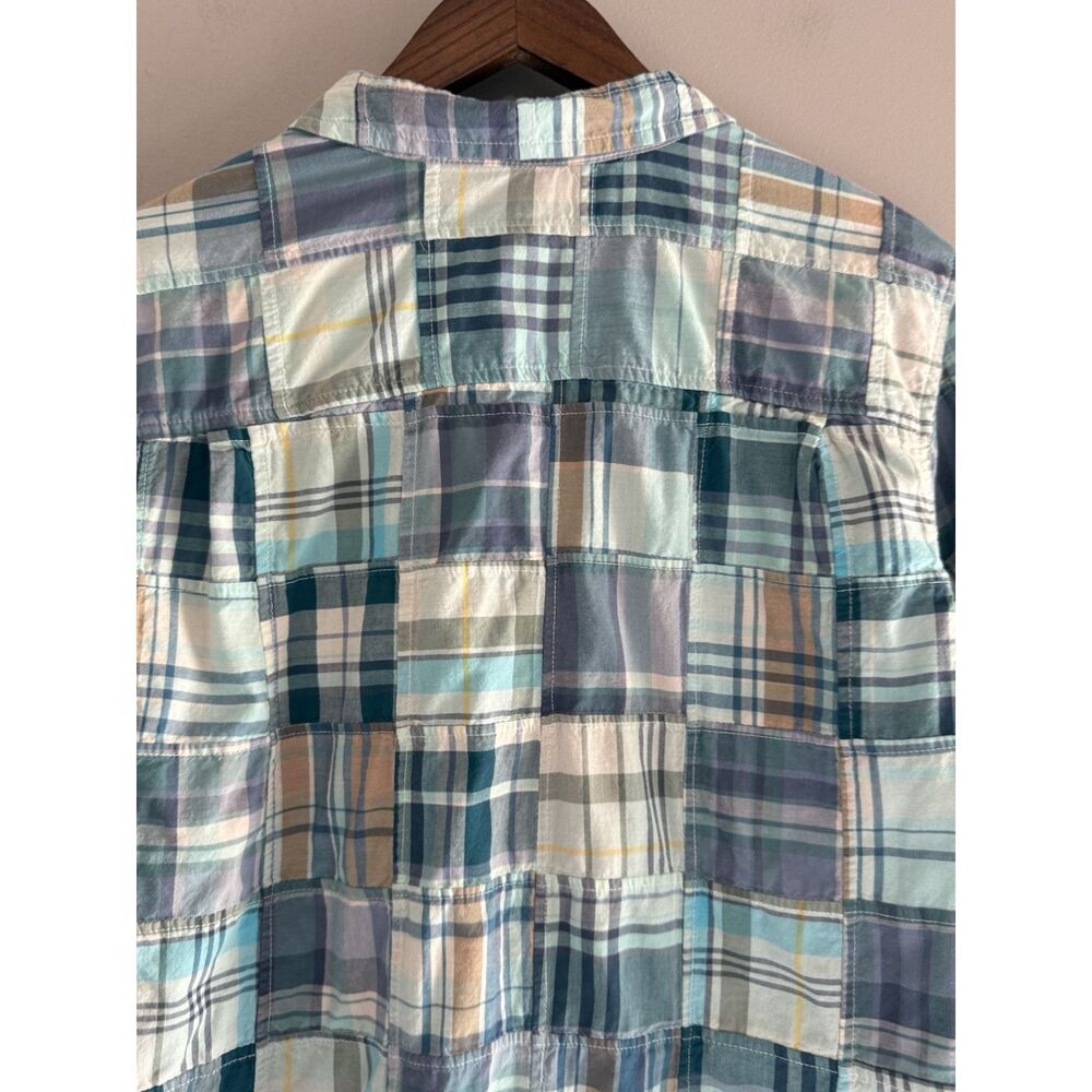 LL Bean Madras Plaid Button Shirt Patchwork Roll Tab Sleeve Country Cottage XL - Picture 6 of 16